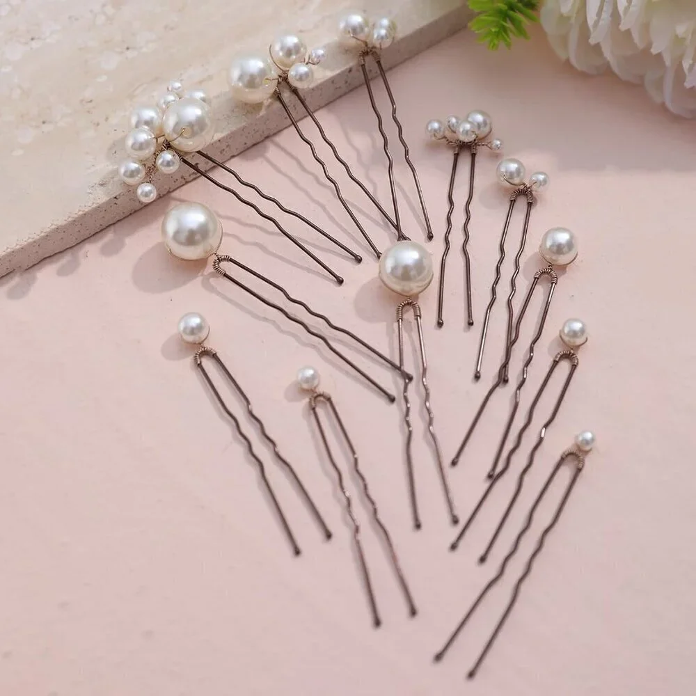 12 Pieces Bridal Hair Accessories Pearl Wedding Hair Pins Handmade Bridal Hair P